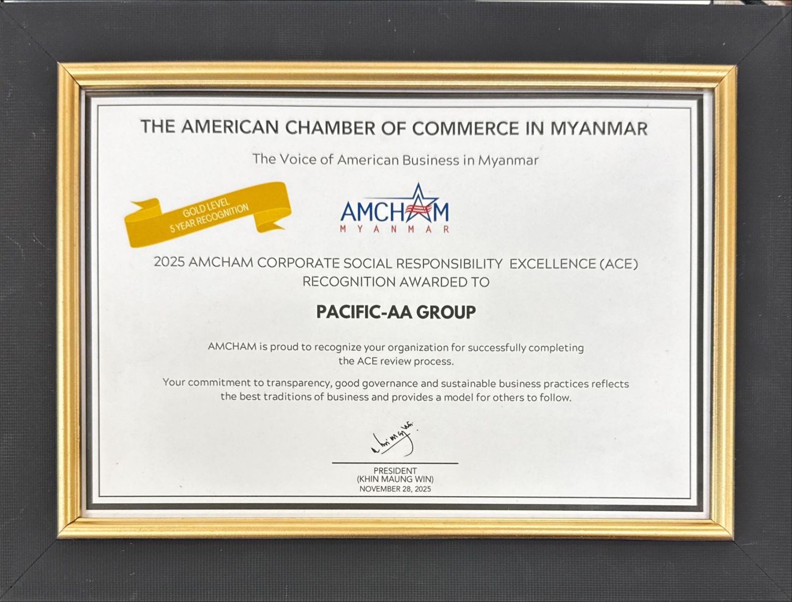 We are honored to receive the AMCHAM CSR Excellence (ACE) Gold Level – 5 Year Recognition Award.